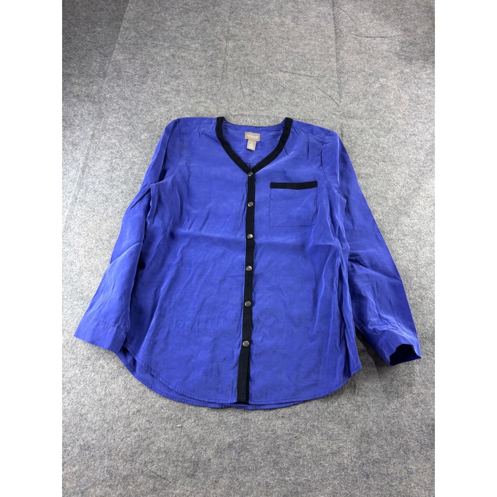 Chicos Womens Purple Blue Modal Blend Button Front Long Sleeve Blouse Size 0